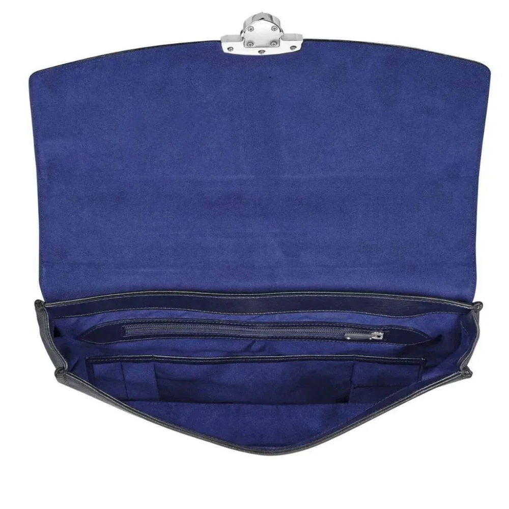 S.T. Dupont 181271 Line D Blue Grained Leather Single Gusset Leather Briefcase